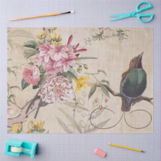 Whispering Garden Bird – Vintage Floral Decoupage  薄葉紙