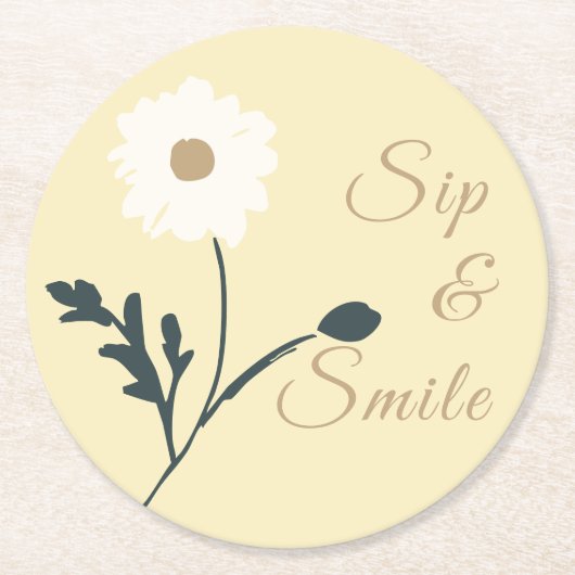 Whispering Meadow - Butter Yellow Daisy Accent ラウンドペーパーコースター (正面)
