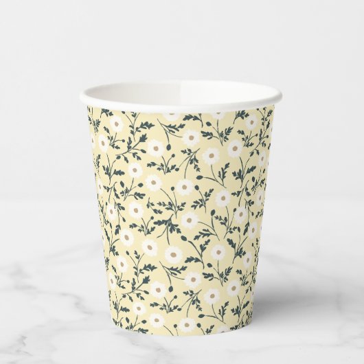 Whispering Meadow - Butter Yellow Floral Pattern 紙コップ (左)
