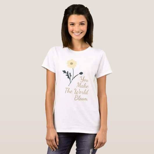 Whispering Meadow - Butter Yellow Floral & Text Tシャツ (正面フル)