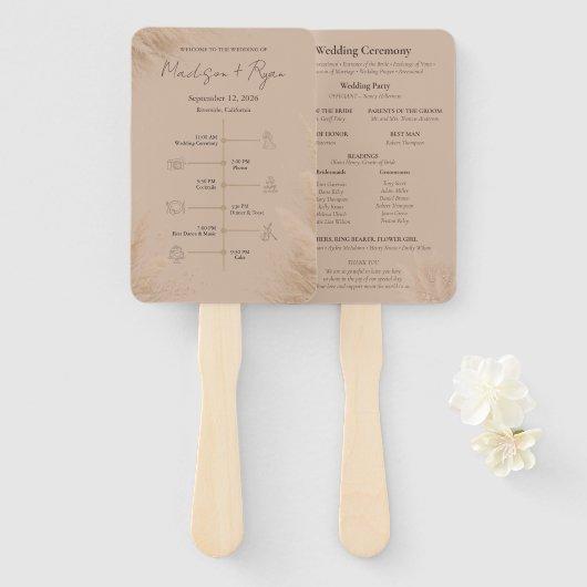 Whispering Pampas Wedding Program Fan ハンドファン (正面&裏面)