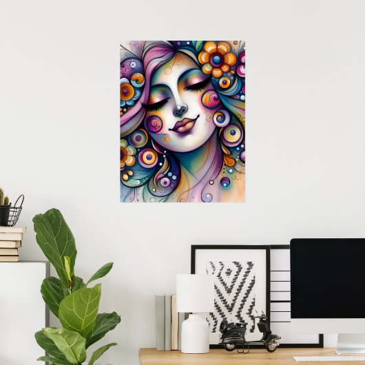 Whispering Whimsical Woman Wall Art ポスター (ホームオフィス)