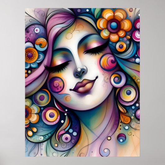 Whispering Whimsical Woman Wall Art ポスター (正面)