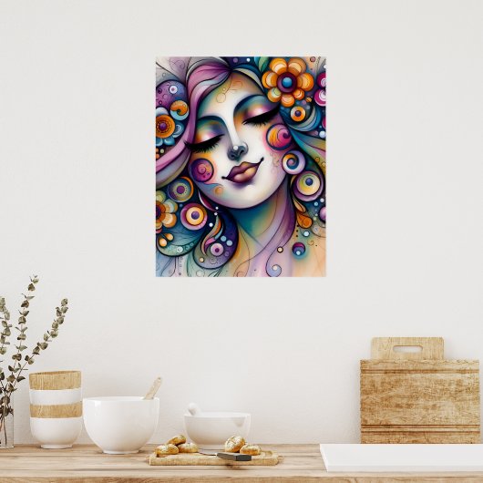 Whispering Whimsical Woman Wall Art ポスター (キッチン)
