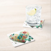Whispering Wildflower Butterflies Botanical スクエアペーパーコースター (インサイチュ)