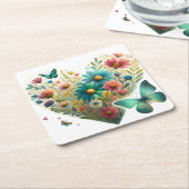 Whispering Wildflower Butterflies Botanical スクエアペーパーコースター (アングル)
