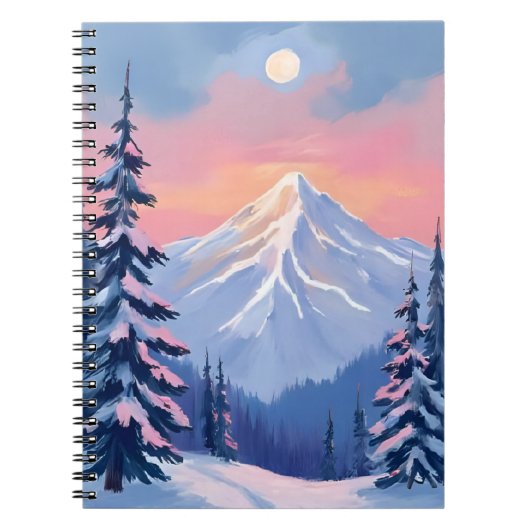Whispering Winter Peaks Mountain Pastel Pink Sky ノートブック (正面)