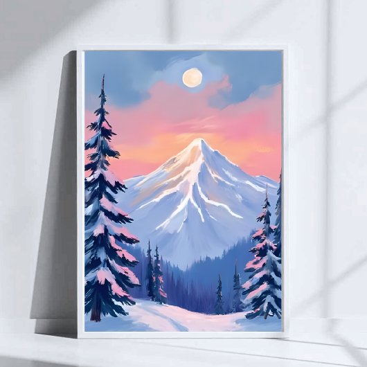 Whispering Winter Peaks Mountain Pastel Pink Sky ポスター