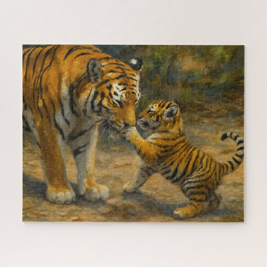 Whispers in the Wild – Tiger and Cub in Forest ジグソーパズル (横)