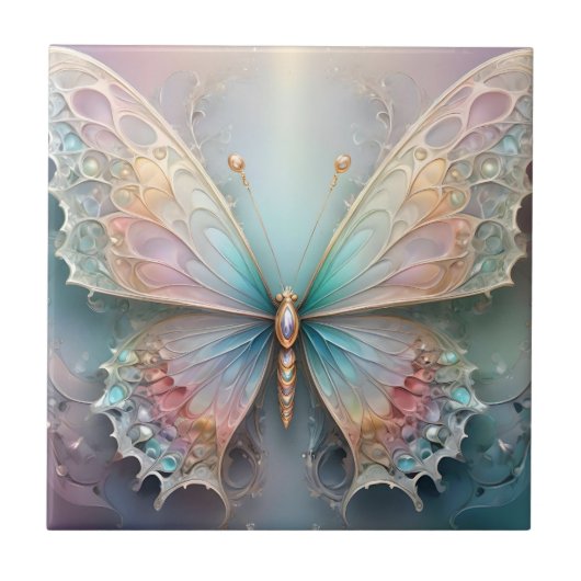 Whispers of Color: Pastel Fractal Butterfly Dream タイル (正面)