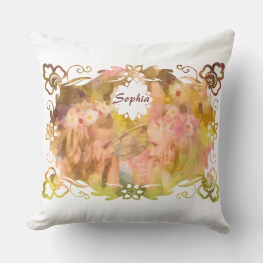 Whispers of Magic: Two Fairy Friends in a Garden クッション (正面)