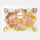 Whispers of Magic: Two Fairy Friends in a Garden フリースブランケット (正面(横))