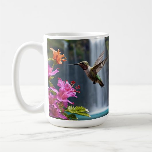"Whispers of Nature: Hummingbird, Waterfall コーヒーマグカップ (左)