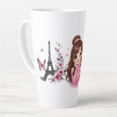 Whispers of Paris Petals Over the Eiffel A Butterf カフェラテマグ (左アングル)
