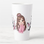 Whispers of Paris Petals Over the Eiffel A Butterf カフェラテマグ (正面)