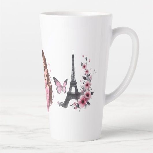 Whispers of Paris Petals Over the Eiffel A Butterf カフェラテマグ (右)
