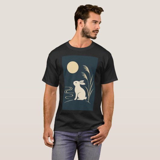 Whispers of the Moon – Minimal Japanese Rabbit Des Tシャツ (正面フル)