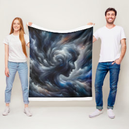 "Whispers of the Storm Abstract Face in the Clouds フリースブランケット
