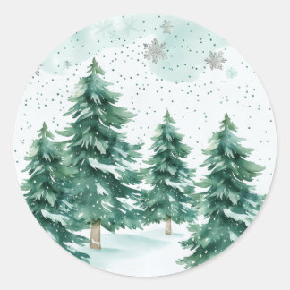 Whispers of Winter – Snowy Tree Circle Art ラウンドシール