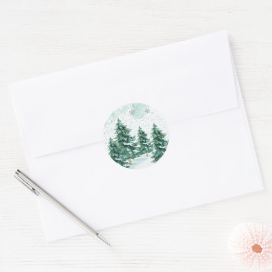 Whispers of Winter – Snowy Tree Circle Art ラウンドシール (封筒)