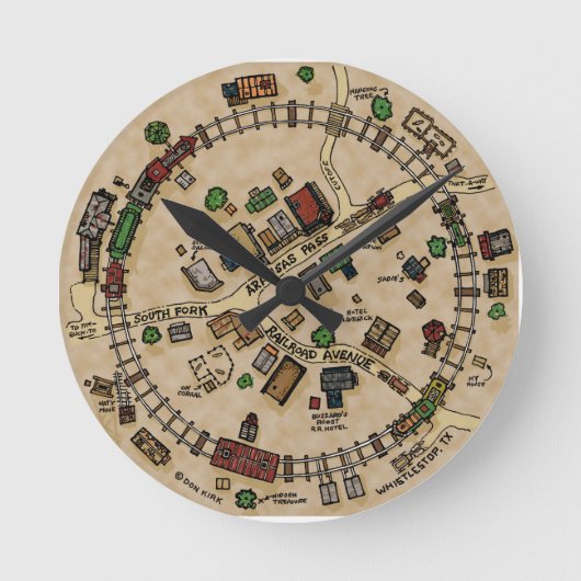 Whistlestop、テキサス州 ラウンド壁時計 (正面)
