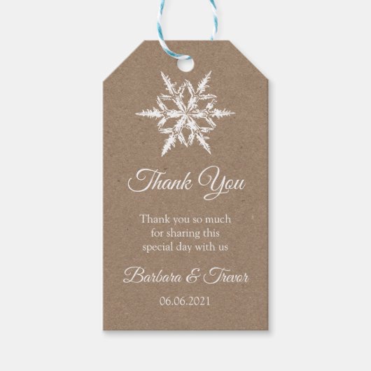 Whit & Kraftスノーフレーク冬の結婚式ありがとう ギフトタグ (正面)