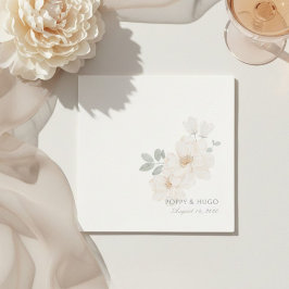 White | シックな水彩花ウェディング スタンダードカクテルナプキン