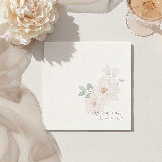 White | シックな水彩花ウェディング スタンダードカクテルナプキン