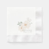 White | シックな水彩花ウェディング 縁ありカクテルナプキン (正面)