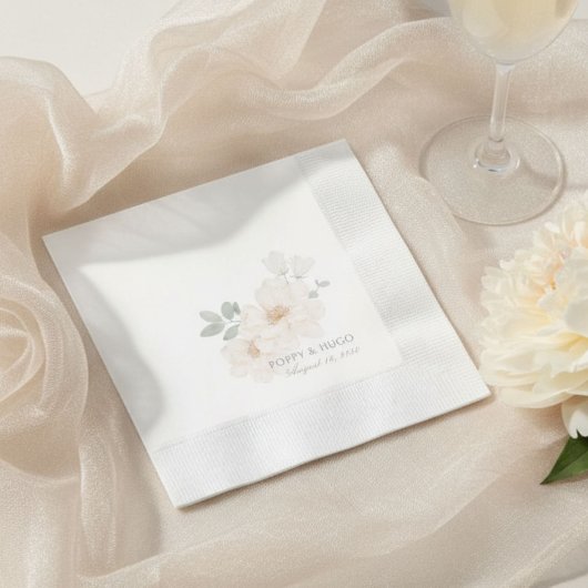 White | シックな水彩花ウェディング 縁ありカクテルナプキン