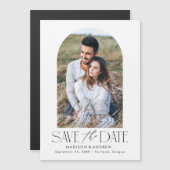 White | シンプル モダン アーチ 写真 Save the Date マグネット招待状 (正面/裏面)