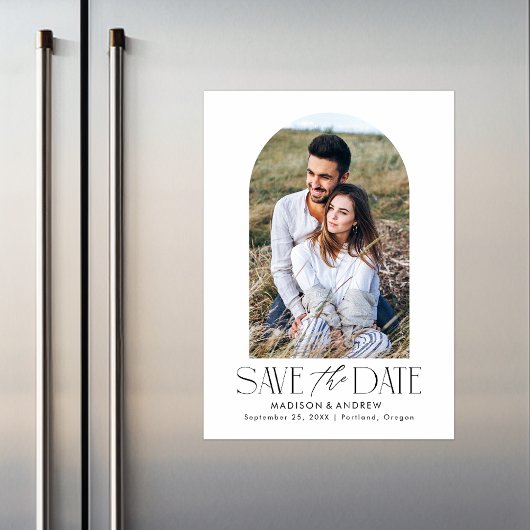 White | シンプル モダン アーチ 写真 Save the Date マグネット招待状
