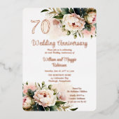 White | ピンクの芍薬 70周年結婚記念パーティー 箔招待状 (正面)