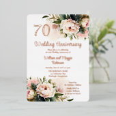 White | ピンクの芍薬 70周年結婚記念パーティー 箔招待状 (立ち正面)
