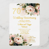 White | ピンクの芍薬 70回目の結婚記念日パーティー 箔招待状 (正面)