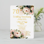 White | ピンクの芍薬 70回目の結婚記念日パーティー 箔招待状 (立ち正面)