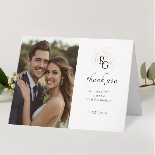 White | モノグラム折りたたみ式結婚式のお礼カード サンキューカード