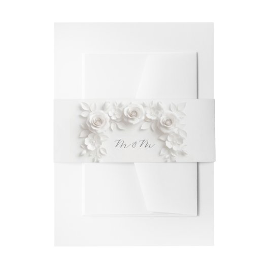 White 3 Floral Initials Wedding 招待状ベリーバンド (正面例)