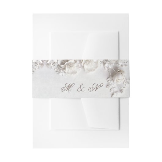 White 3 Floral Initials Wedding 招待状ベリーバンド (正面例)