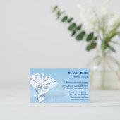 White 3D Caduceus Blue Design Medical  予約カード (スタンド正面)