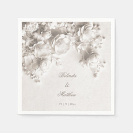 White 3D Floral Roses | Wedding スタンダードカクテルナプキン