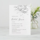 White 3D Flowers Roses Minimalist Bridal Shower  招待状 (スタンド正面)