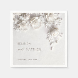 White 3D Flowers Roses Minimalist Wedding  スタンダードカクテルナプキン