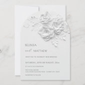 White 3D Flowers Roses Minimalist Wedding 招待状 (正面)