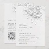 White 3D Flowers Roses Simple Wedding 招待状 (正面/裏面)