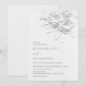 White 3D Flowers Roses Simple Wedding 招待状 (正面/裏面)