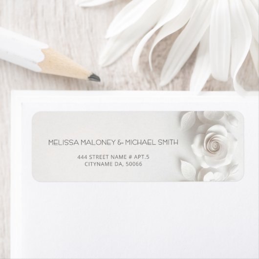 White 3D Flowers Roses Wedding ラベル (インサイチュ)