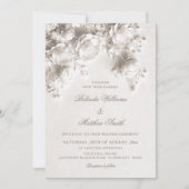 White 3D Flowers Vintage Wedding 招待状 (正面)