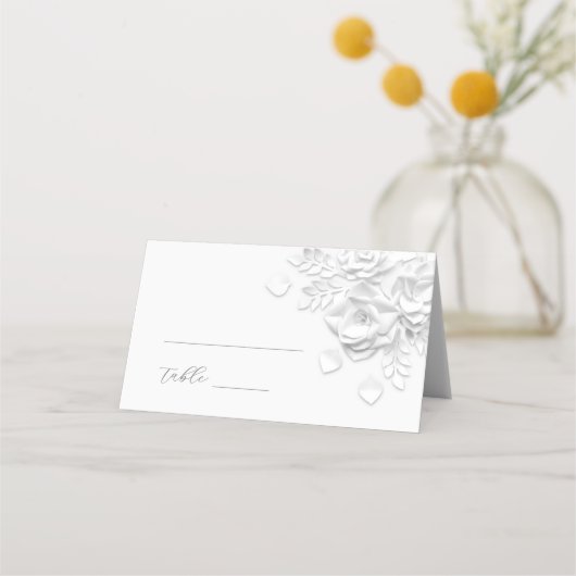 White 3D Flowers Wedding Place Card プレイスカード (正面)