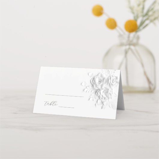 White 3D Flowers Wedding Place Card プレイスカード (正面)